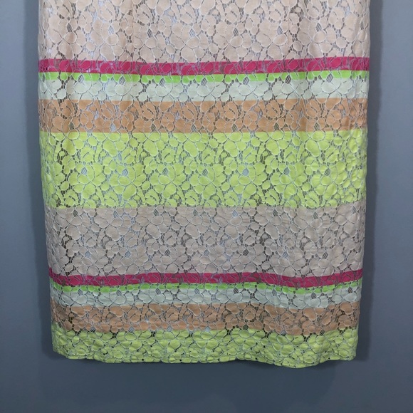 Ann Taylor Yellow Pink Lace Stripe Midi Dress - Picture 7 of 8